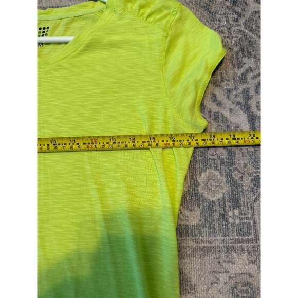 Title Nine Short Sleeve Matahari Neon Yellow Shirt Medium V-Neck Athletic Golf - Picture 7 of 8